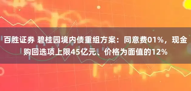 百胜证券 碧桂园境内债重组方案：同意费01%，现金购回选项上限45亿元、价格为面值的12%